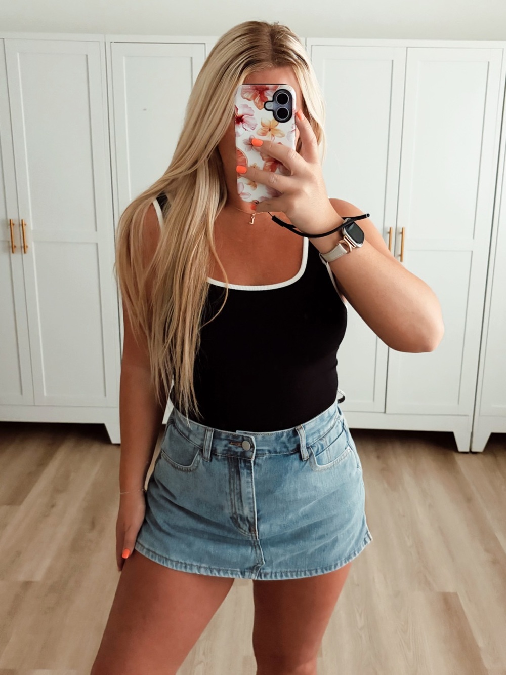 Black and white trim tank top bodysuit